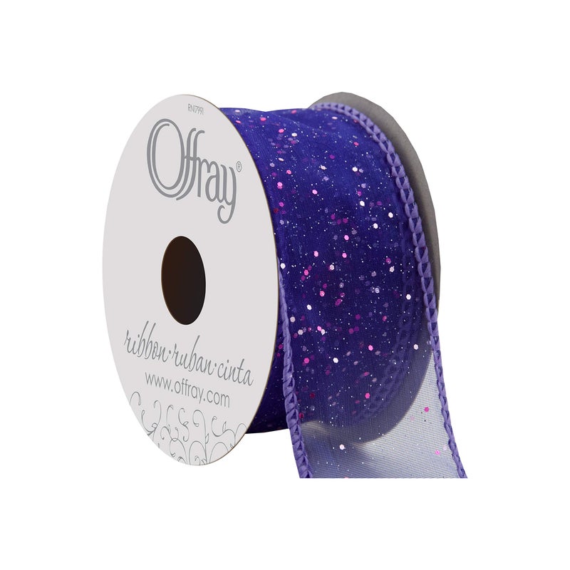 Offray Wired Edge Cosmic Glitz Craft Ribbon, 1 1/2-Inch x 9-Feet, Grape - Image 1